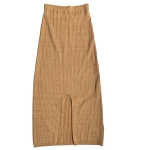 Free People Stretchy Knit Pencil Skirt Ribbed Slit Front Casual Comfy Tan XS